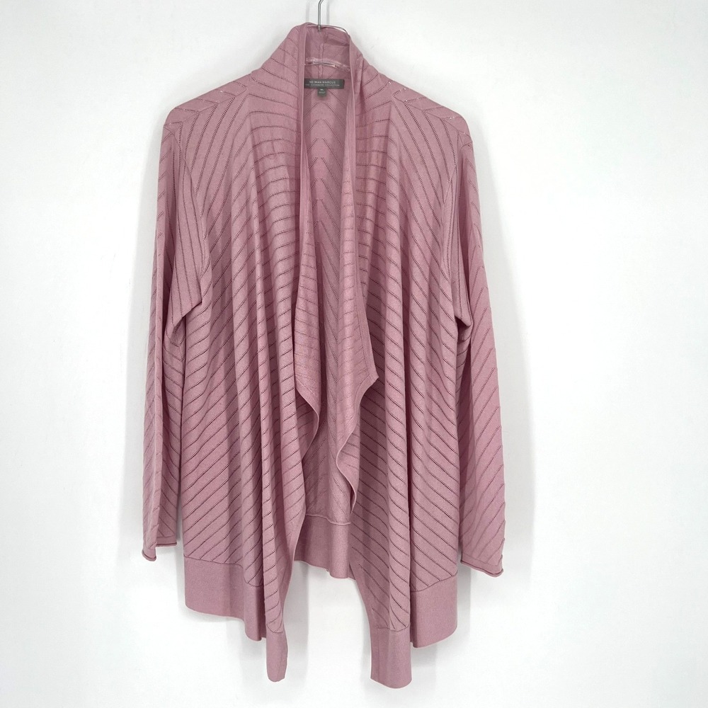 Neiman Marcus Cashmere Cardigan Womens XL Pink Mauve Classic Simple Career